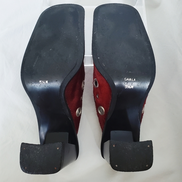 Burgundy Fur High Heel Mule Shoes - Picture 8 of 10